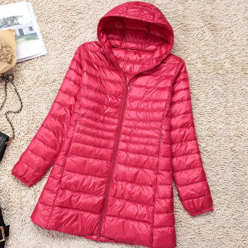 Plus Size 5XL 6XL 7XL Women\'s Hooded Puffer Jackets 2023 New Arrivals Female Ultra Lightweight Packable Warm Slim Fit Down Coat