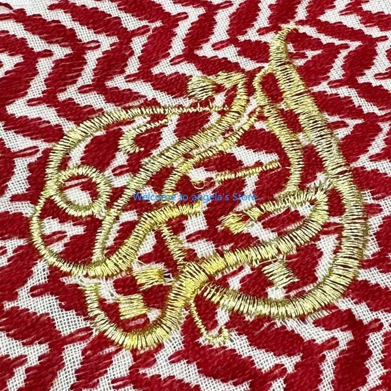 

X4YC Red Middle Eastern Jacquard Square Scarf Soft Cotton Fabric Multi Purpose Wrap