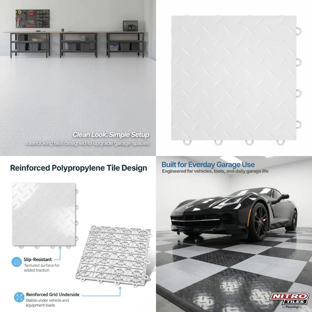 

Напольные плитки для гаража с ромбовидным узором, усиленные, 12x12 дюймов, нескользящие, белые, 12 штук в упаковке, 12 кв. футов на упаковку