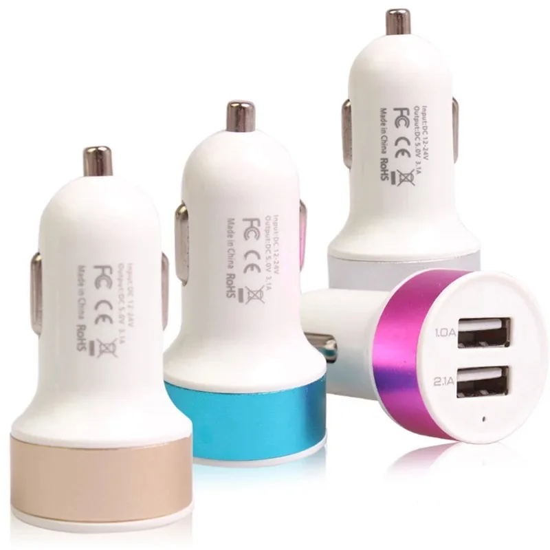 Aluminum Alloy Nipple Car Charger 2.1A Car Charging Dual USB Universal Car Charging Round Head