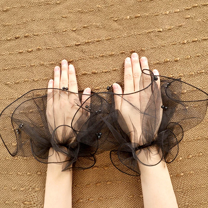 Poignets amovibles en dentelle perlée pour femmes et filles, volants évasés plissés, bracelet en maille, accessoires de robe de mariée, accessoires de photographie