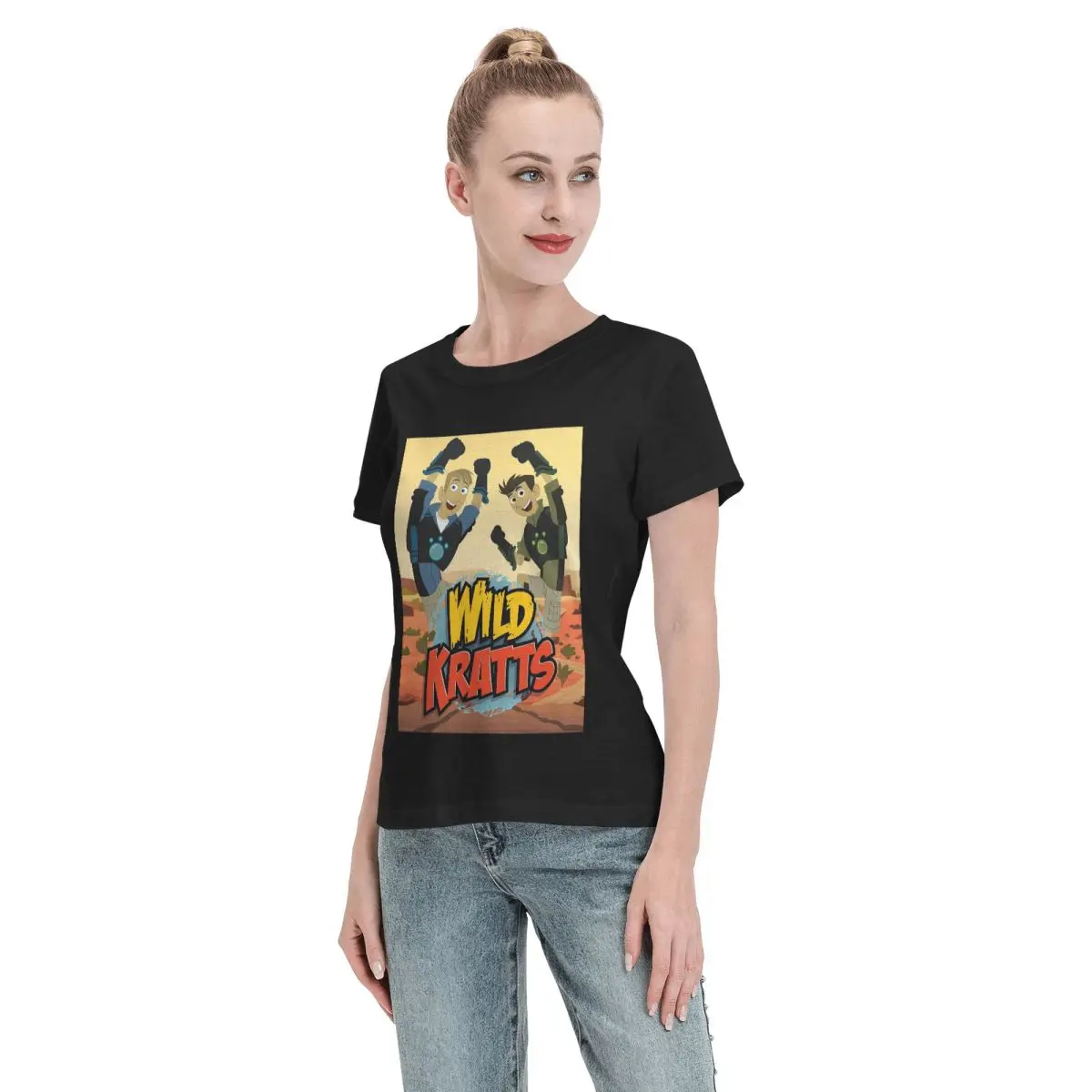 Camiseta feminina padrão logotipo selvagem kratts verão manga curta camisetas em torno do pescoço algodão t camisas roupas topos streetwear