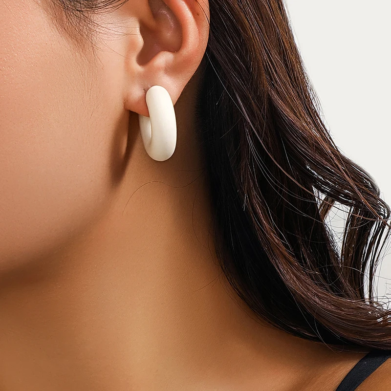 1 Paar Bonbon farbe runde Acryl Ohrclip Ohrringe für Frauen Mode einfache einfarbige Manschette C-förmigen Ohrring weiblichen Schmuck – Detail 5