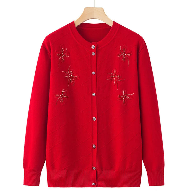 Весенне-осенний вязаный свитер для мам среднего возраста, женский кардиган, пальто, топ с длинными рукавами, винтажный свободный трикотаж для бабушки