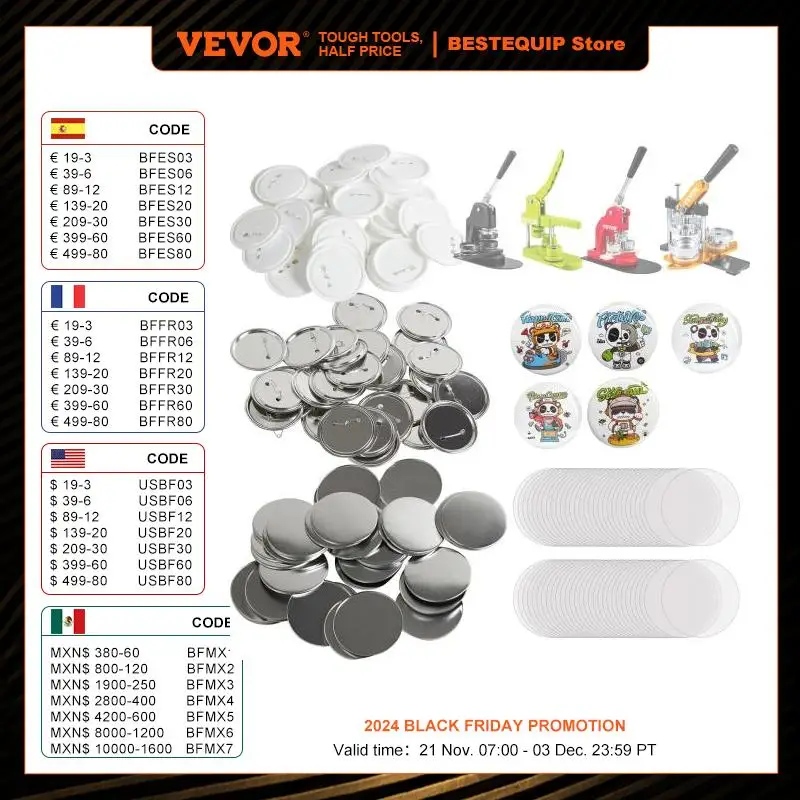 

VEVOR 25/32/58/75mm Button Badge Parts Supplies for Button Maker Machine 200/500Sets Metal and Plastic Pin Badges