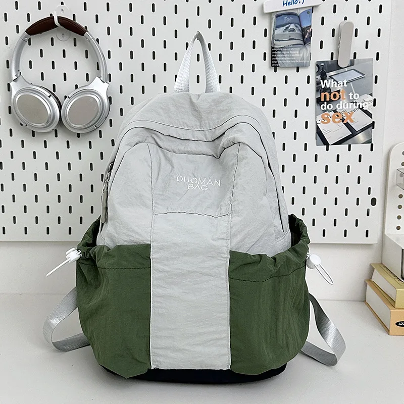 Kawaii Color Block Splicing Backpack Lightweight Nylon Student School Bag Cute Contrast Color Travel Rucksack