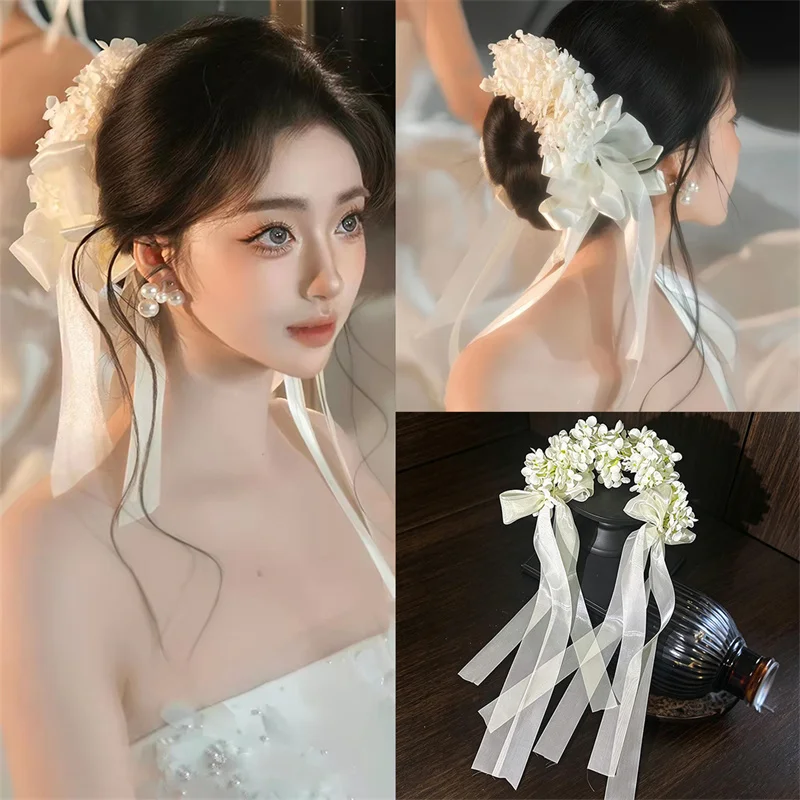 

Dreamy Forest Bridal Hydrangea Flower Hair Ornament Simple White Handmade Fabric Headband