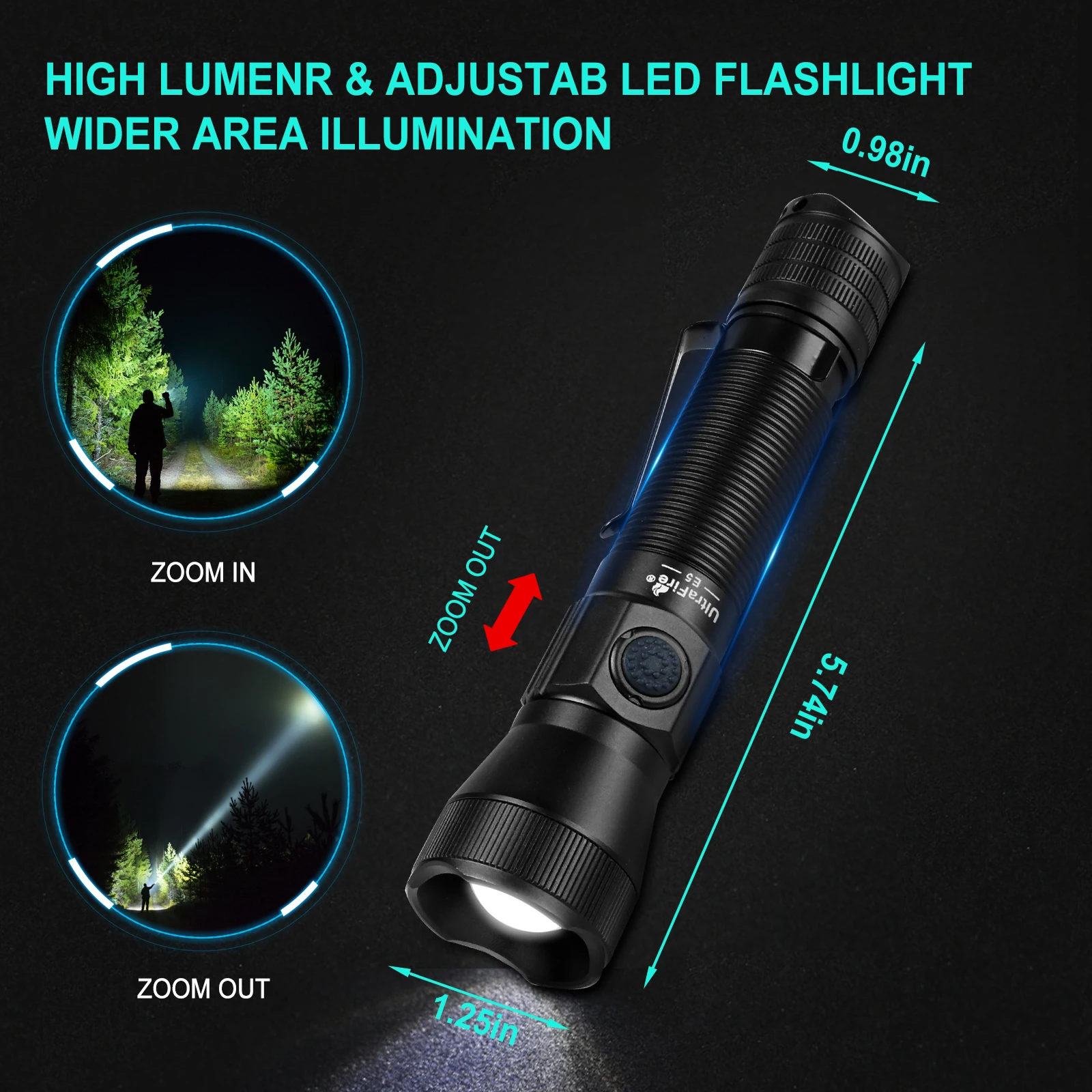 UltraFire E5 Army Tactical Flashlight 1350LM Powerful 450M Long Range 18650 USB Rechargeable Zoomable Military Police Led Torch