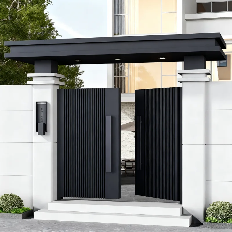 Black Single and Double Door Aluminum Alloy Designed Villa Garden Gate Multi-functional Apartment GateCustomizable
