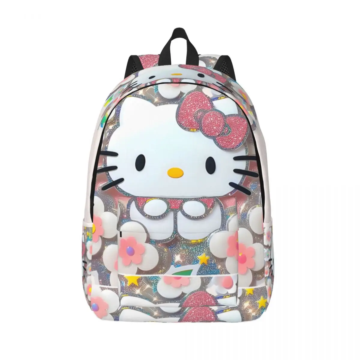 By Hello Kity Cherry Blossoms Holographic Puffy Sturdy Shoulder Schoolbag Sanrio Multi-Function Office Staff Bookbag