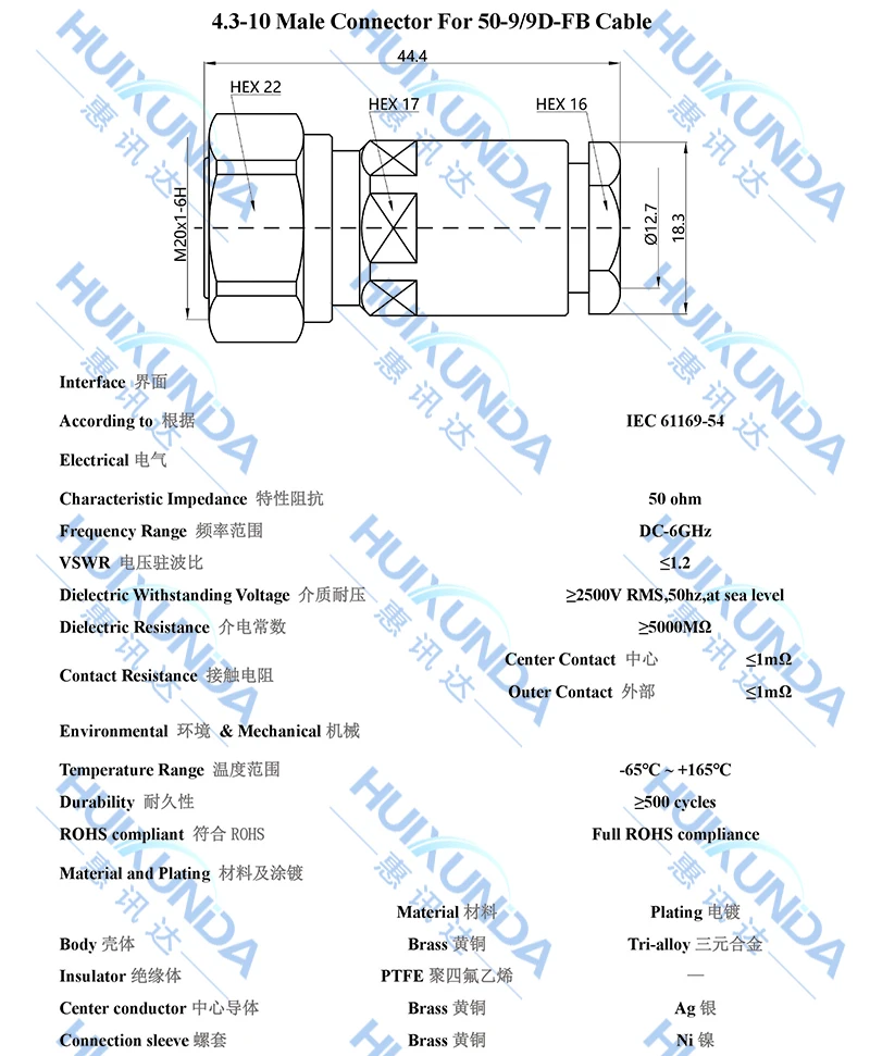 4.3-10-J-9 4.3-10 conexión macho 50-9/9 cable D-FB conector 4310-J9