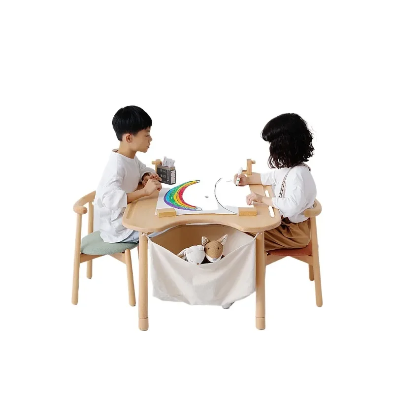 Solid wood desk learning game table, handmade storage table, kindergarten peanut table