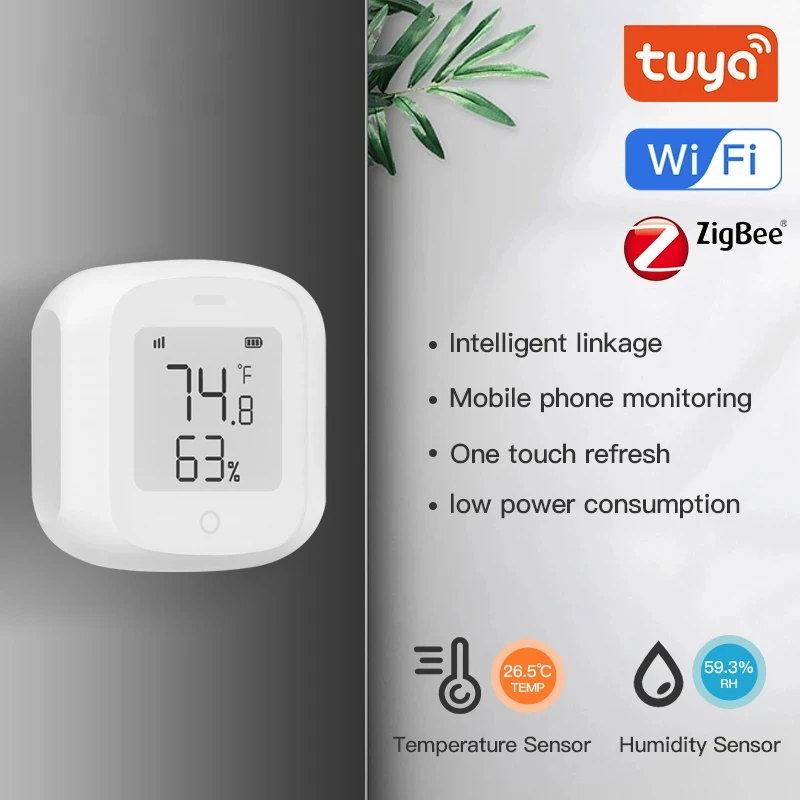 Imagem -02 - Tuya Zigbee 3.0 Sensor de Temperatura e Umidade Automação Residencial Inteligente Termômetro Interior Wifi Display Lcd Funciona com Alexa e Google