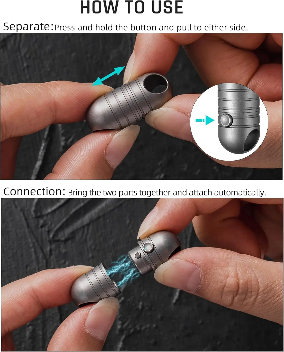 TISUR Titanium Quick Release Keychain, Retractable Key Chain Detachable Keychain Clip，Pull Apart Key Rings for Men Women