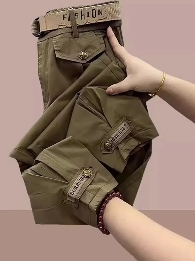 

High Waist Nine-Foot Casual Sports Pants Women's Thin Harlan Trousers Workwear Summer Faion Korean Sle Polyester Fiber