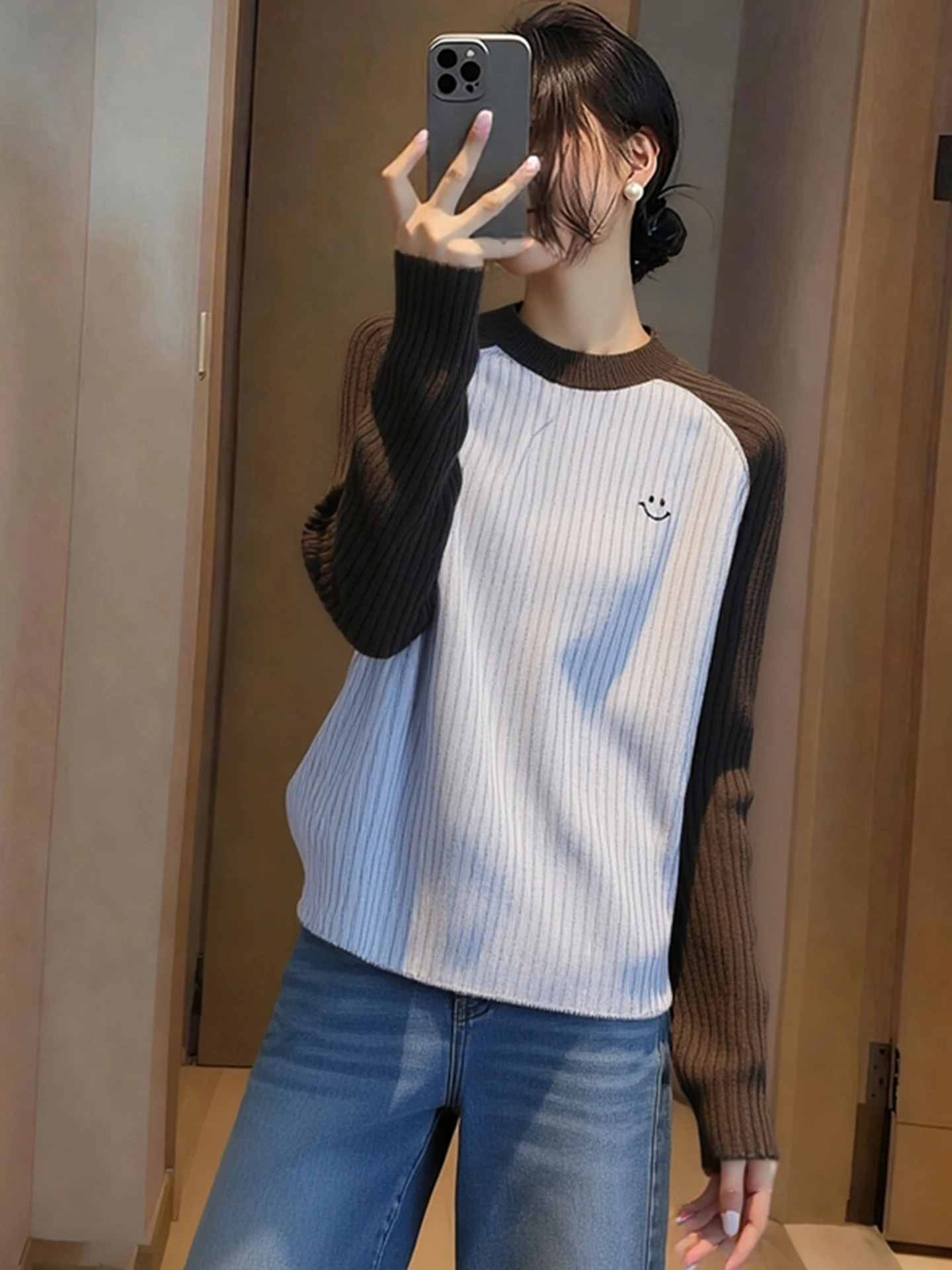 

Вязаный свитер Color Blo с длинными рукавами, зимний дизайн, свободный крой, шикарный топ, винтажный, простой, теплый, приятный к телу, женский свитер Camere