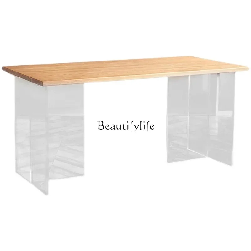 

Creative solid wood dining table, simple worktable, dual-purpose integrated rectangular suspended acrylic table