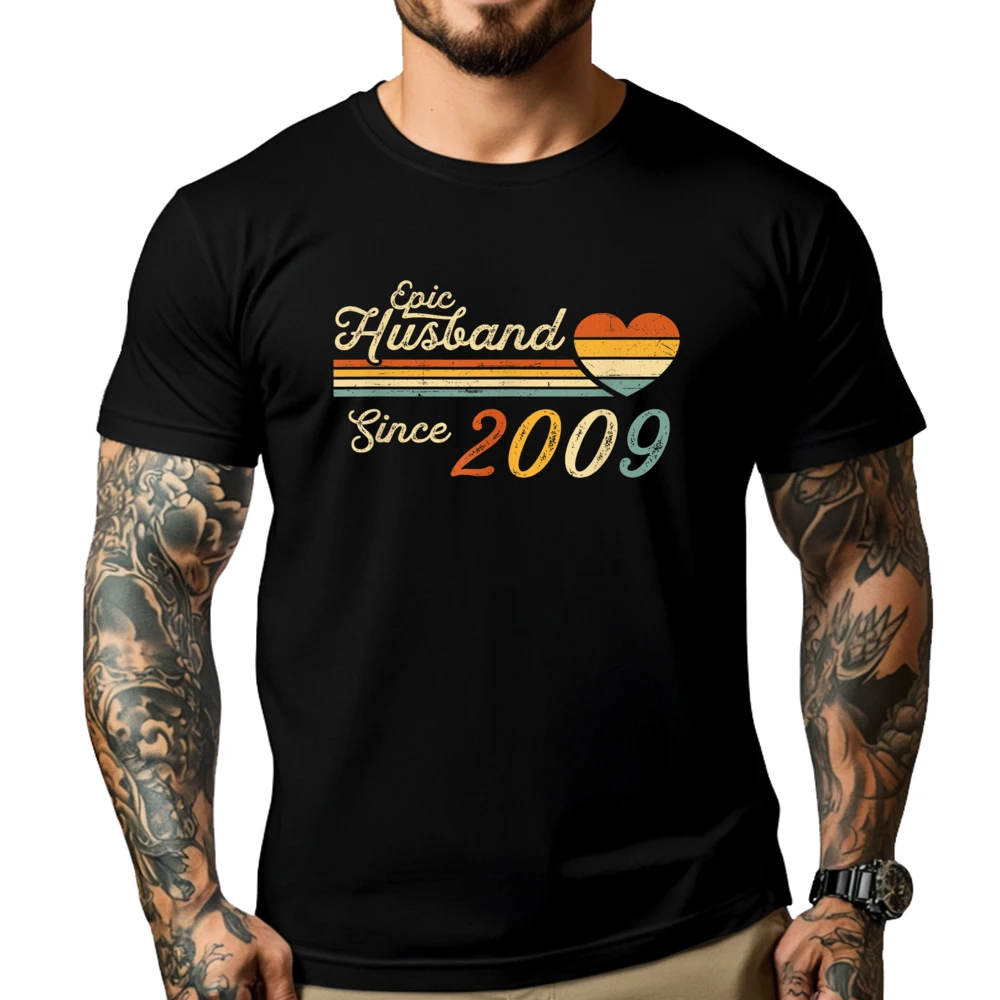 

15th Wedding Anniversary Epic Husband Since 2009 15 Years Cute Oversized T Shirt Youth Men's Shirt Aesthetic