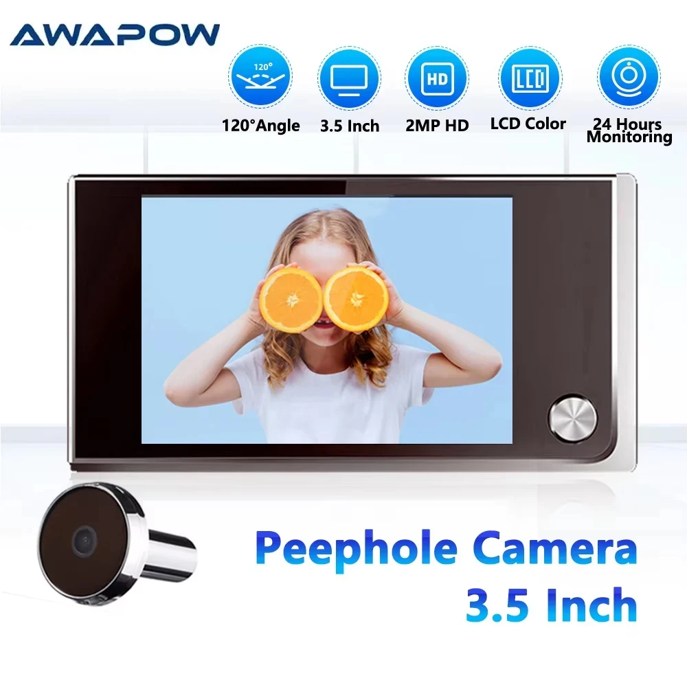 Awapow Wireless Door Peephole Camera 3.5 Inch Digital Door Viewer Doorbell 120° LCD Screen Monitor Home Security No Need WiFi