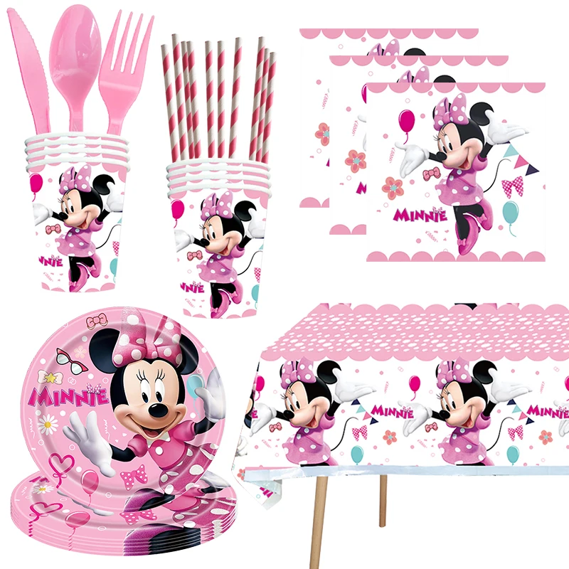 Minnie Mouse Birthday Decoration Tableware Tablecloth Backdrop Happy Birthday Minnie Balloons Party Favors Party Favors Kids