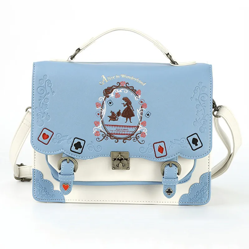 2025 New Alice In Wonderland Shoulder Bag Axes Femme Vintage Student Schoolbag Playing Cards Silhouette Handbag Leather Bag