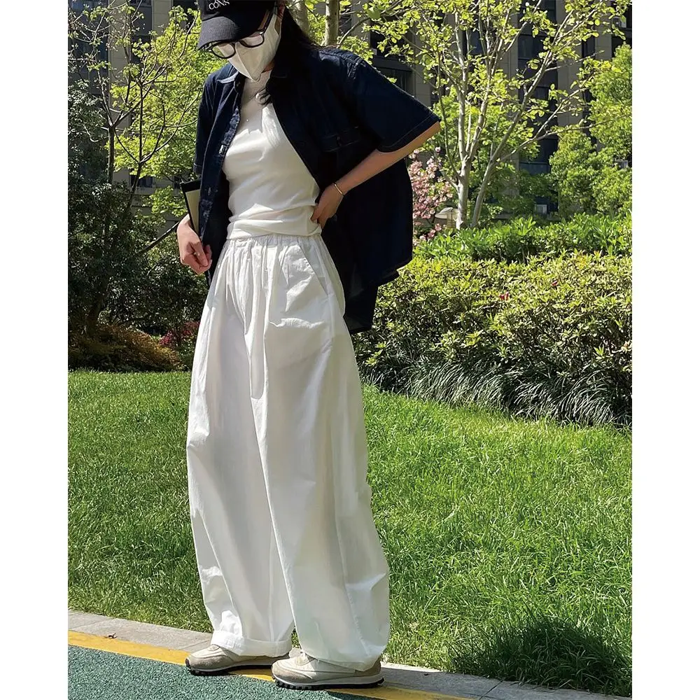 

2026 Summer Fashion Simple High Waist Wide Leg Pants Women Loose Thin Casual Silhouette Trousers Female Vintage