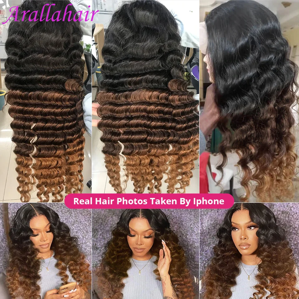 Highlight Ombre HD Lace Front Human Hair Wigs For Black Women 13x4 Loose Deep Wave Lace Frontal Wig Pre Plucked Colored T1B/4/27