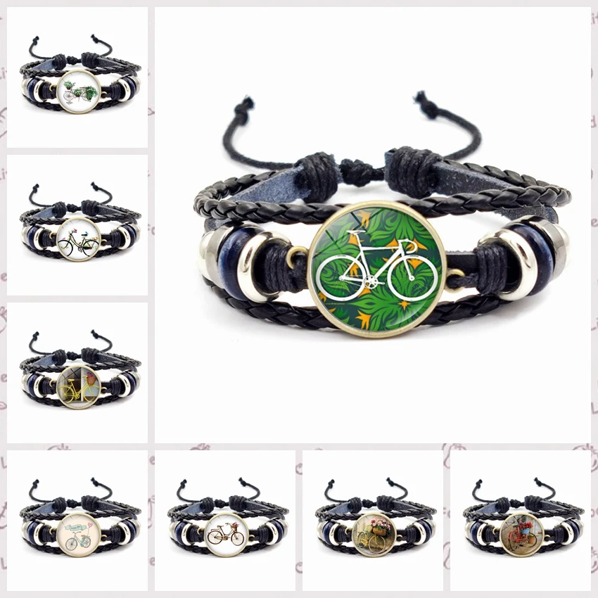 Duplex Bike Flower Basket Bracelet Men\'s and Women\'s Versatile Old Style Bicycle Fashion Knitting Vintage Leather Handicrafts