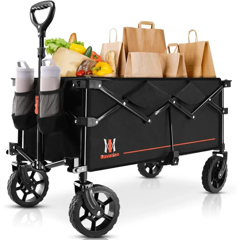 

Collapsible Folding Wagon with Two Drink Holders, Heavy-Duty Utility Cart for Camping, Shopping, and Sports