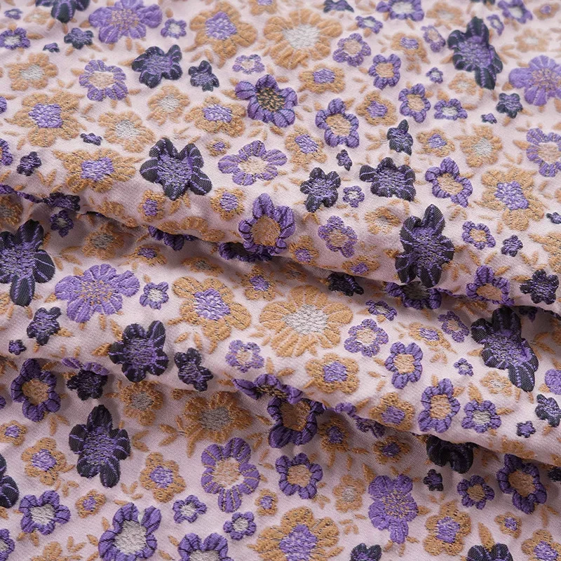 

Embossed Bubble Purple Color Yarn Dyed Jacquard Fabric Women's Small Flower Dress Retro Decorative Sewing Fabric