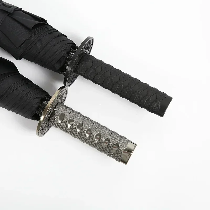 Samurai ninja katana guarda-chuva 3 dobrável criativo preto à prova de vento portátil demon slayer guarda-chuva cosplay guarda-sol vida suprimentos