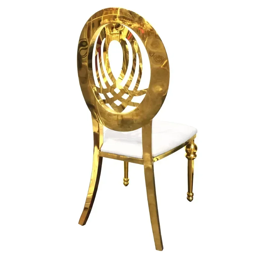 الجملة حدث فاخر جولة الظهر تصميم الذهب حزب الفولاذ المقاوم للصدأ فندق مأدبة الزفاف الطعام كرسي الأرض للخارجية