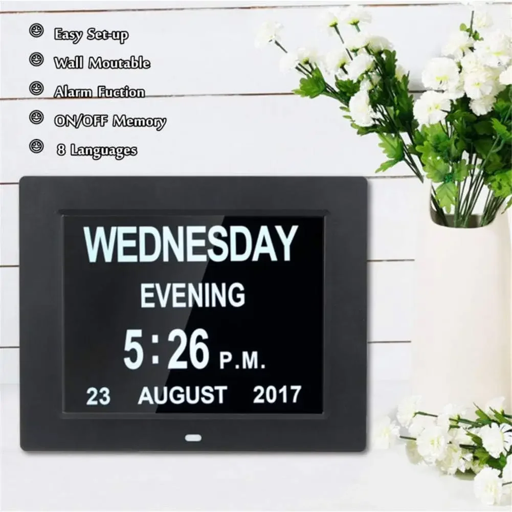 Weather Stations 8’’ Digital Alarm Clock Wall Calendar Clock LCD Display Time Day Photo e Multi-Function Extra Large Non-Abbrevi