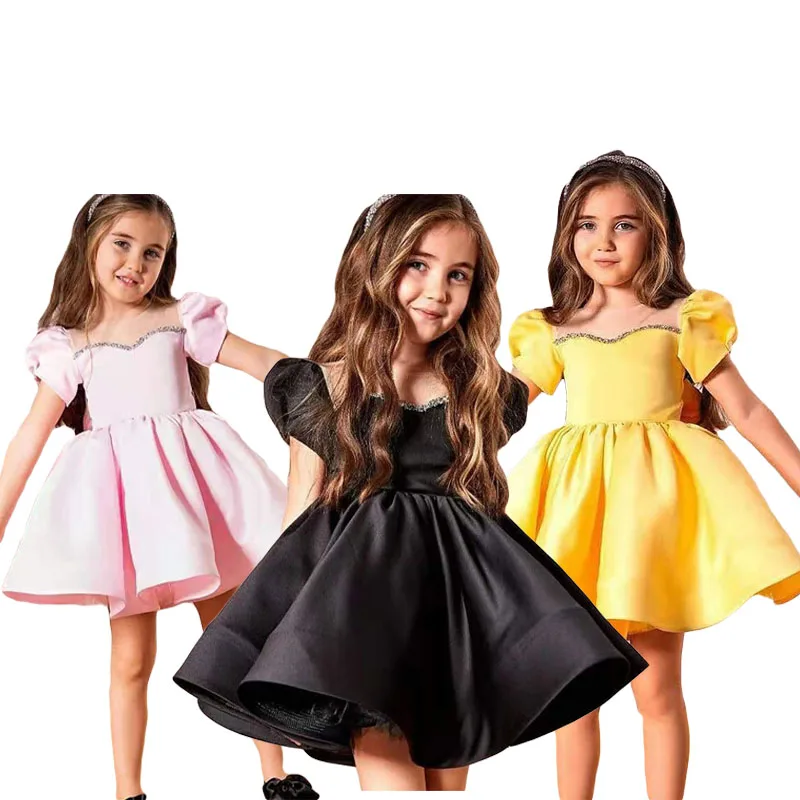 

1-10Y Girls Bow Princess Dress Summer Kids Girls Performance Host Costume Dresses Children Party Prom Gown Vestido Formal Dress