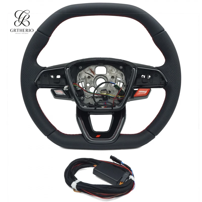 

Suitable for Audi A6C8, semi-perforated with red stitching, no buttons, no paddles, no airbags