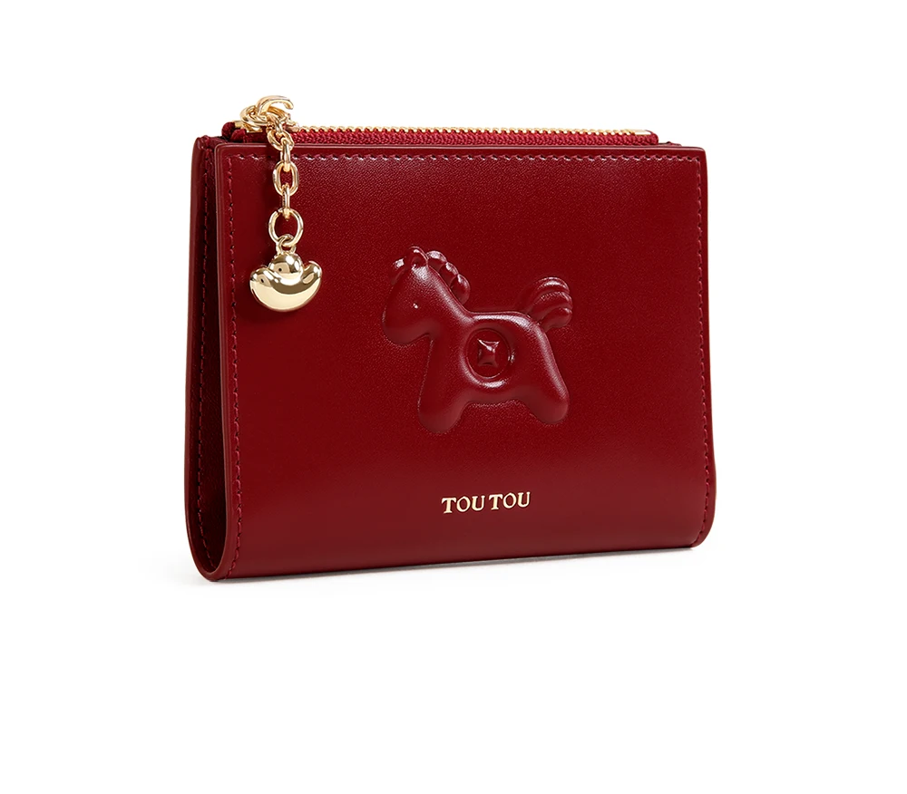 Toutou Red New Cowhide Wallet, ein leichter, kompakter roter Karten- und Münzbeutel, kleiner Damen-Geldbeutel, Kartenhalter, Caibu-Kartenetui – Detail 23