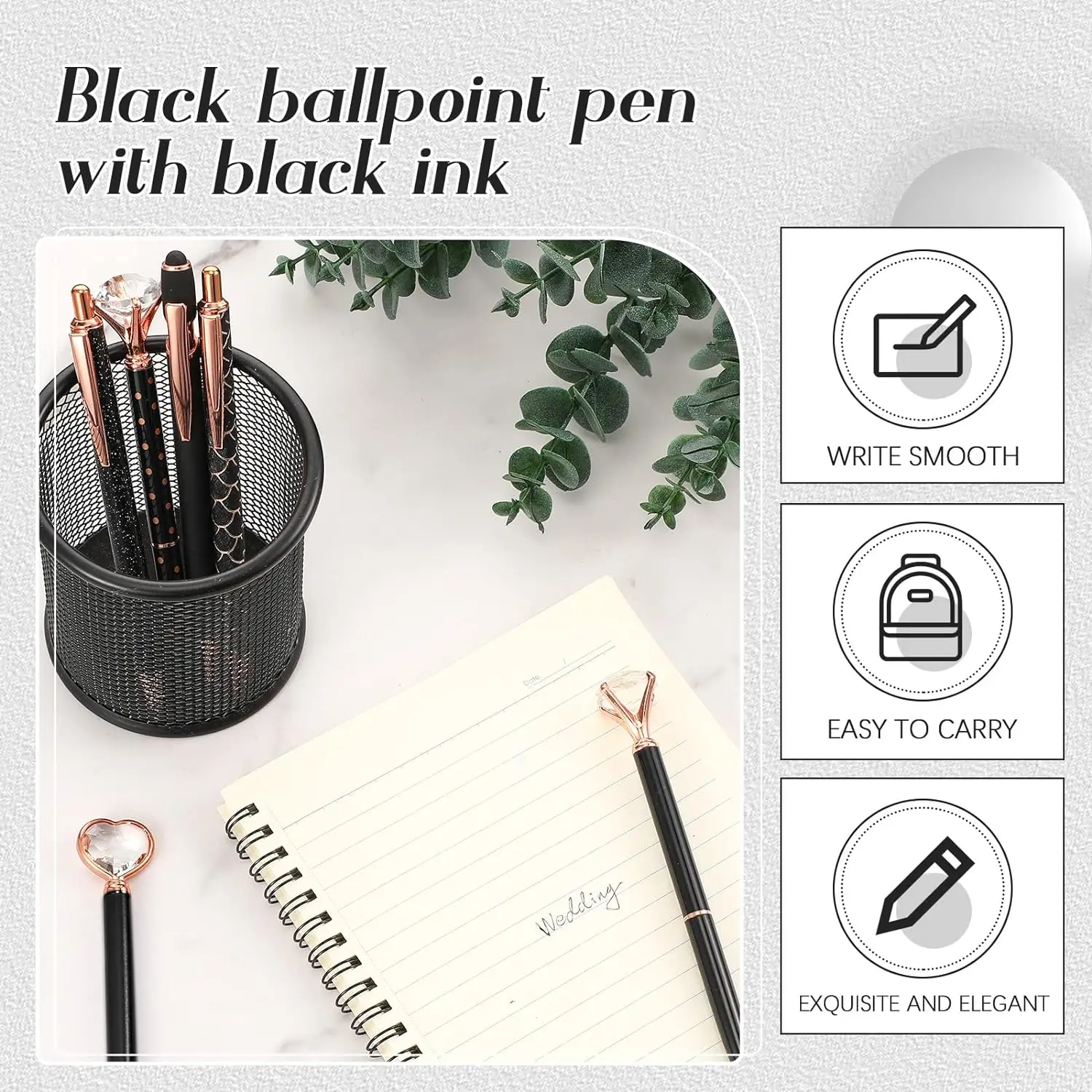 6 Pcs Ballpoint Pens Set Metal Crystal Diamond Pen Liquid Sand Glitter Pen for Journaling Black Ink Pretty Cute Pens Fancy Pens