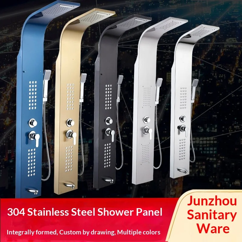 Light Luxury Square Shower Screen Set Digital Temperature Control Stainless Steel Wall-Mounted Constant Temperature Bathing
