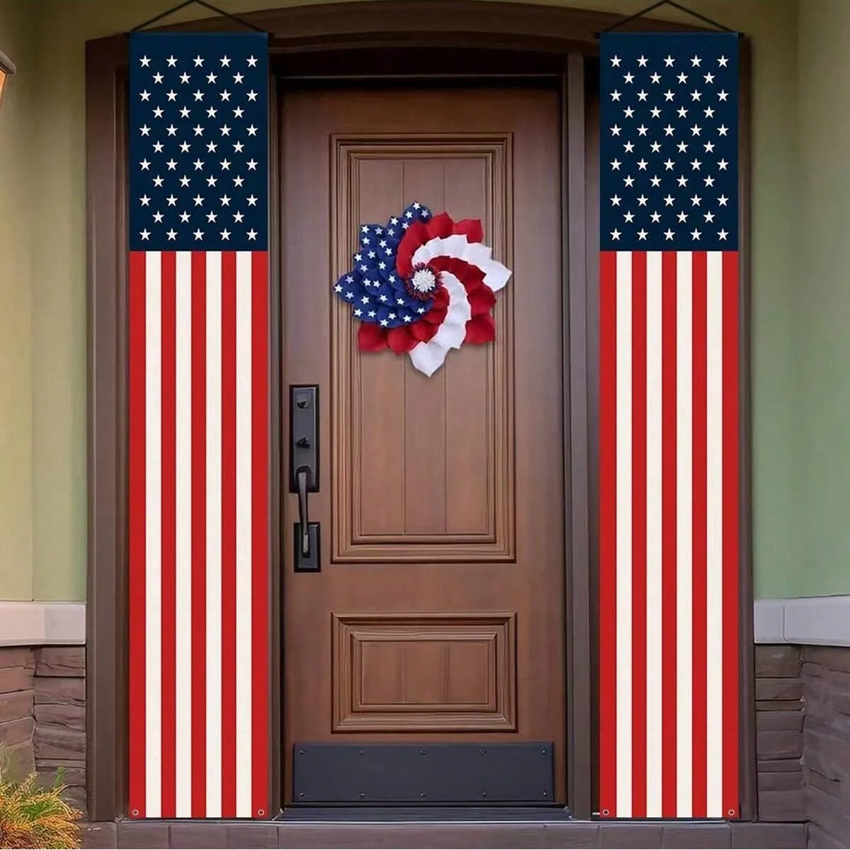 4. Juli Patriotische Türbanner USA-Flagge Veranda-Schilder für Unabhängigkeitstag Partydekoration Haustür-Hängedeko – Detail 3