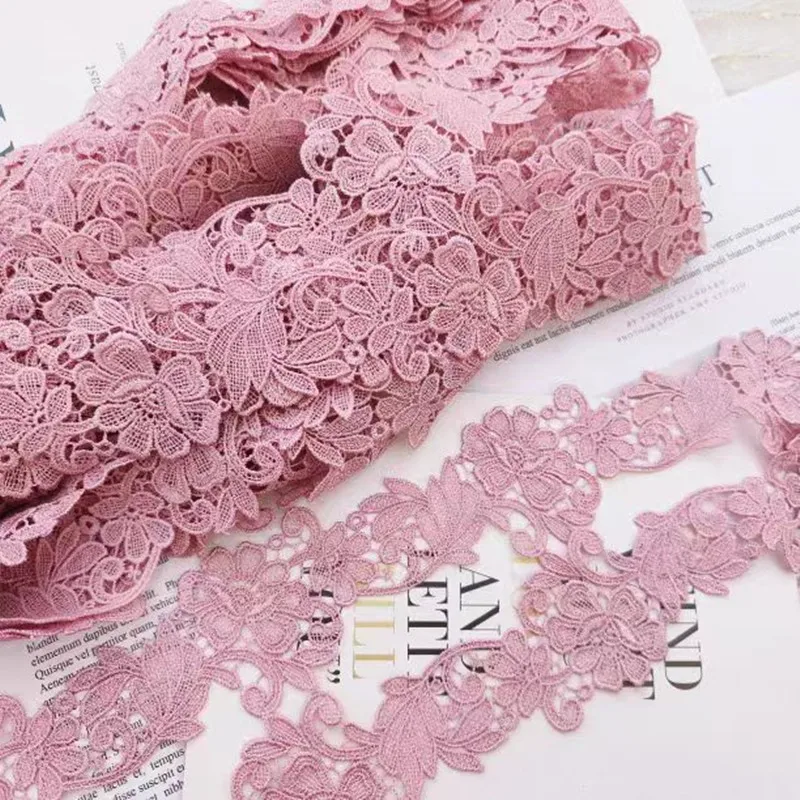 18Yards 5cm Width Shiny Pink Hollow Flower  Venise Diy Venice Lace Clothing Accessories Of Various Garment,Bra.Skirt