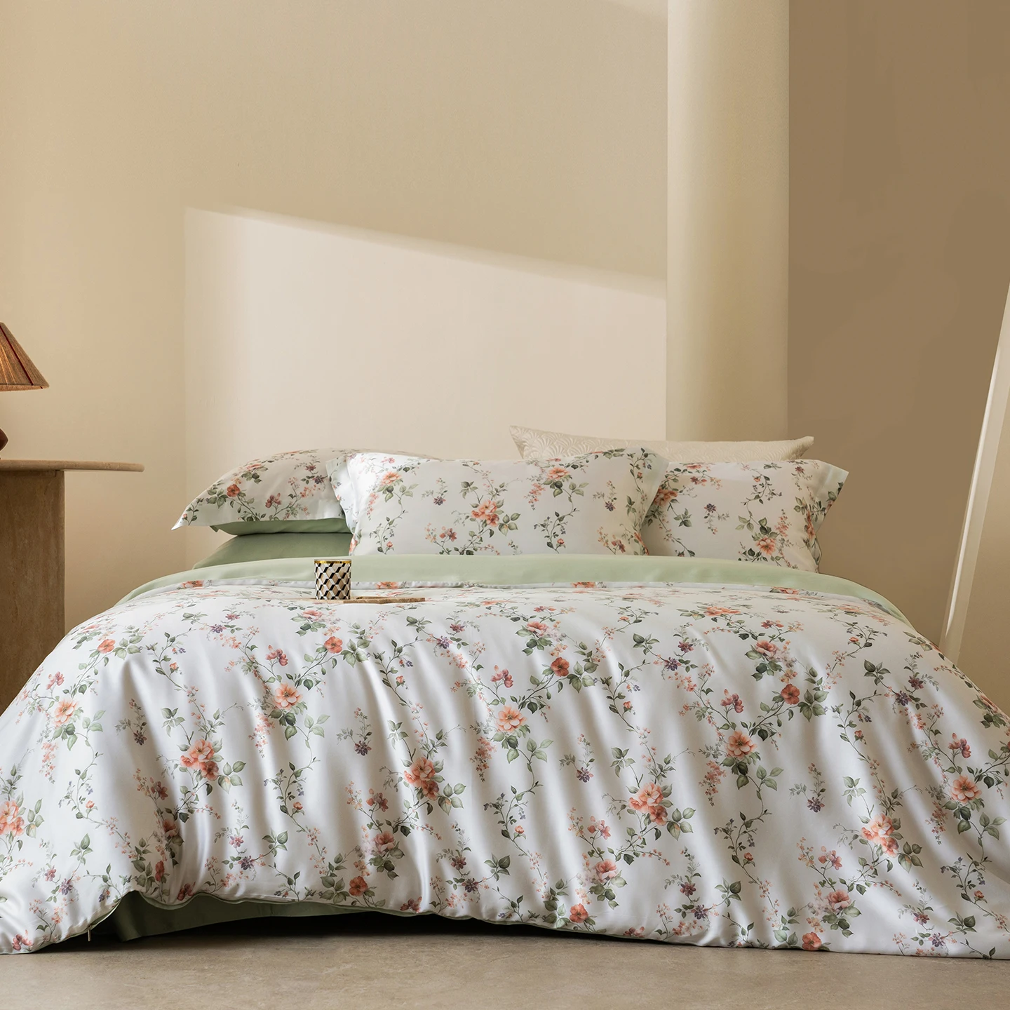 600TC Lyocell Cooling Silky Soft Summer Bedding Set Floral Botanical Print Duvet Cover Bed Sheet/Fitted Sheet Pillowcases 3/4Pcs