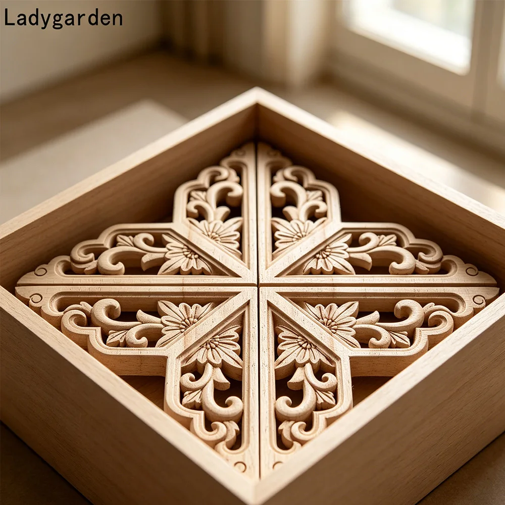 2/4/8/10PCS Carving Wood Appliques Statues Decal Vintage Decor Furniture Wooden Mouldings Unpainted Decorative Sculptures