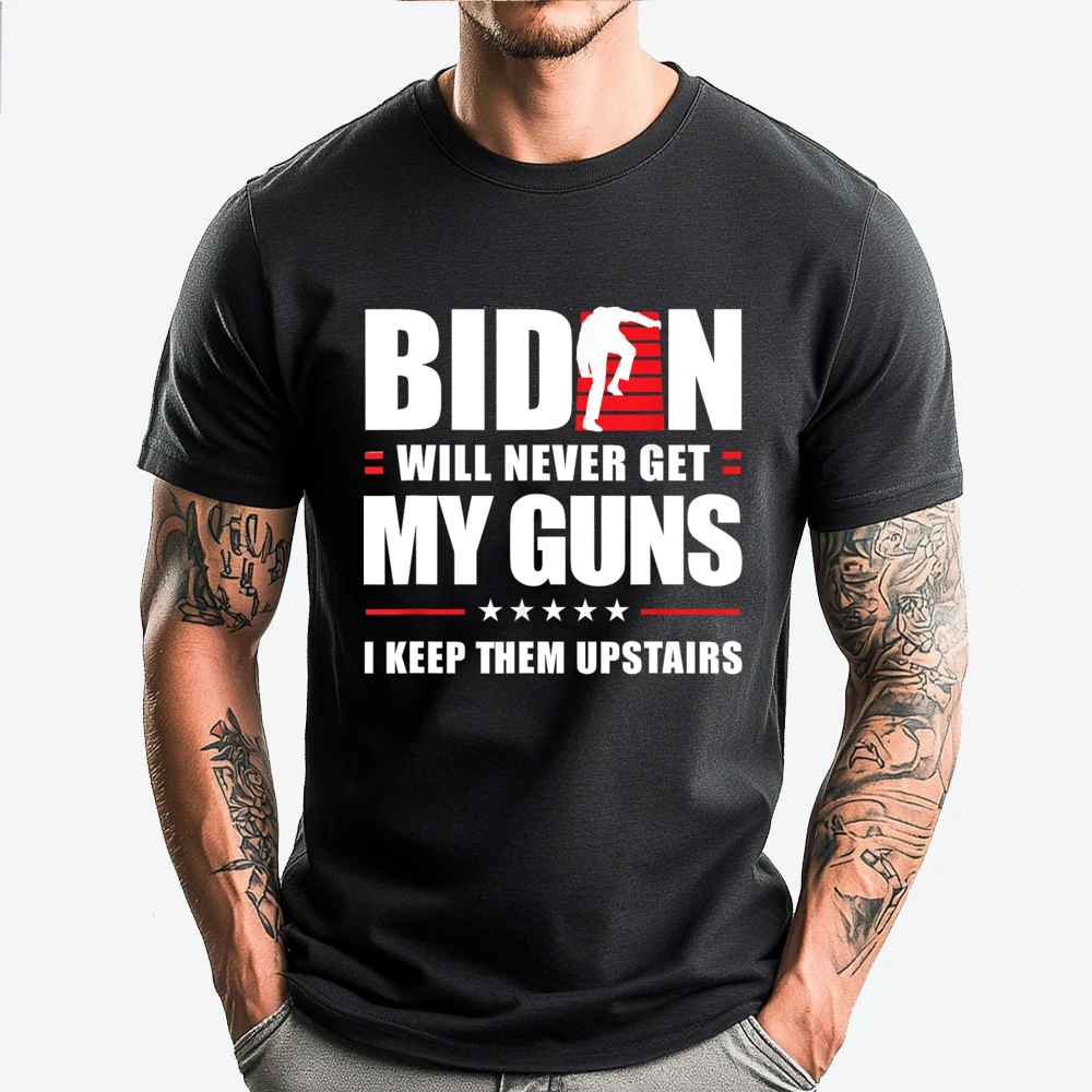 

Funny Biden Will Never Get My Guns I keep them Upstairs Oversized T Shirt Tshirt Tee Shirt Game