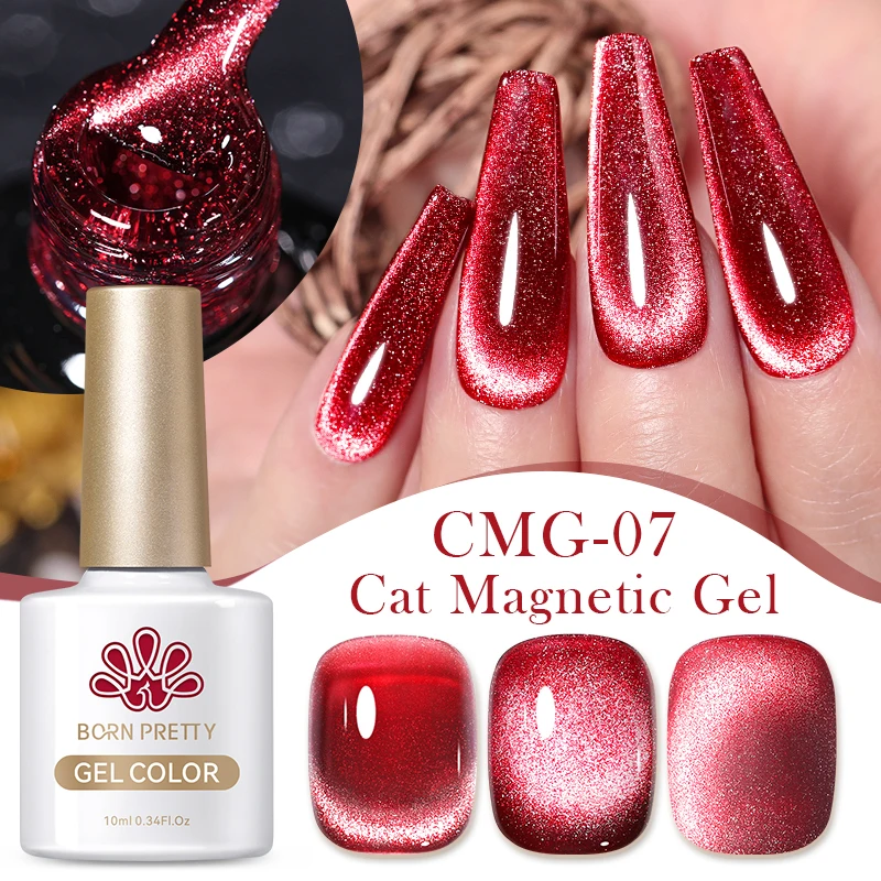 BORN PRETTY Pink Red Cat Magnetic Gel Nail Polish 10ml Jelly Amber Gorgeous Color Soak Off UV LED Semi Permanent Gel Nail Art