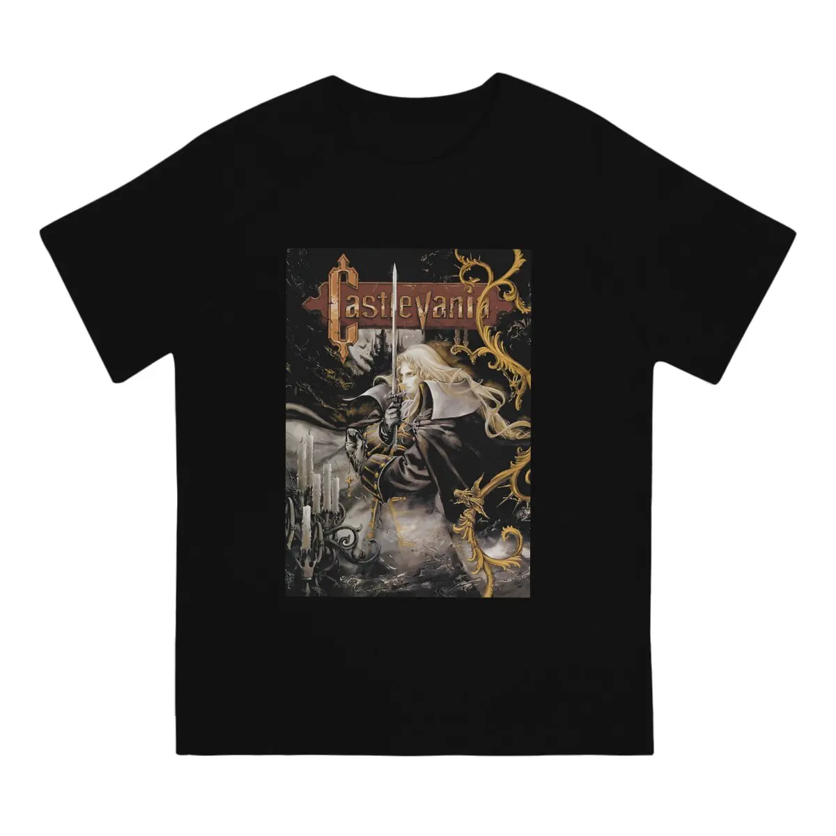 Men T-Shirt Holy sword Vintage Pure Cotton Tee Shirt Short Sleeve Castlevania T Shirts Round Neck Tops New Arrival