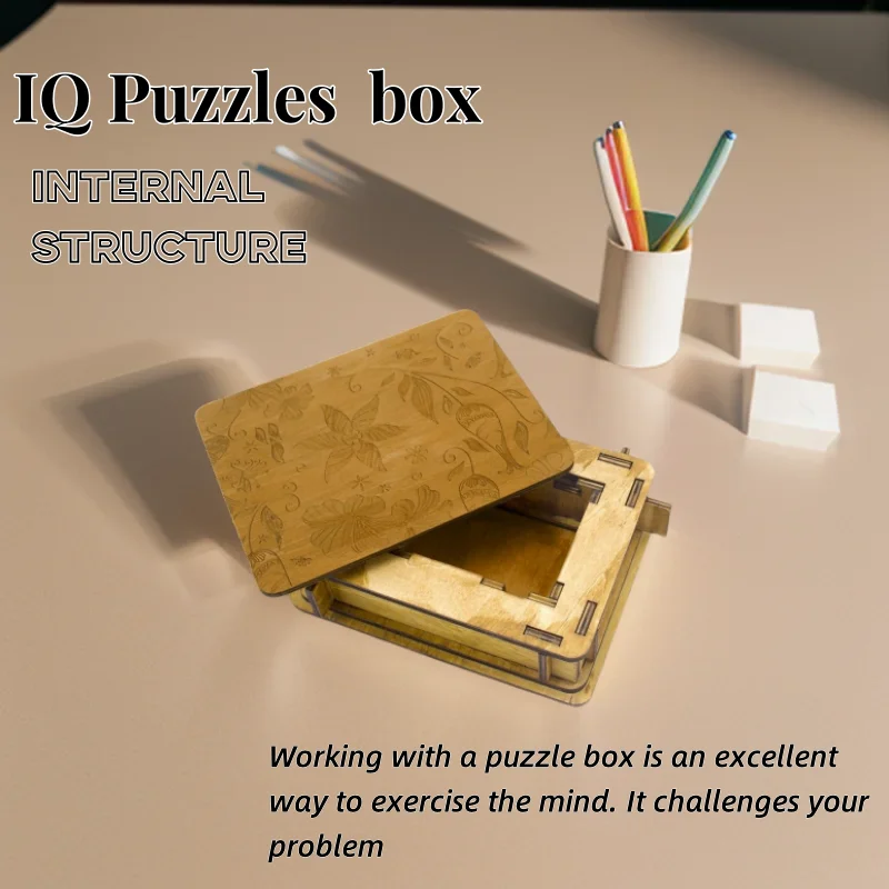 Hölzerne Neuheit Trickbox Logic iq Brain Teaser Puzzlemode Geheimes Puzzle-Geschenkspiel für Erwachsene und Kinder