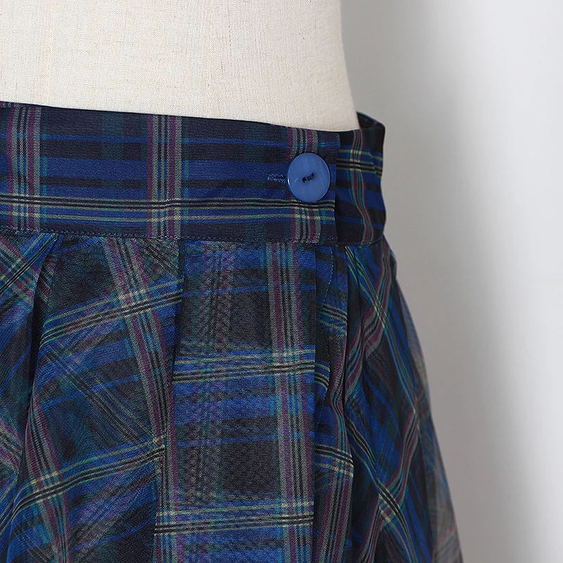 TWOTWINSTYLE Plaid Patchwork Mesh Women's Skirts High Waist Hit Color Elegant A Line Skirts Female 2020 Spring Fashion New