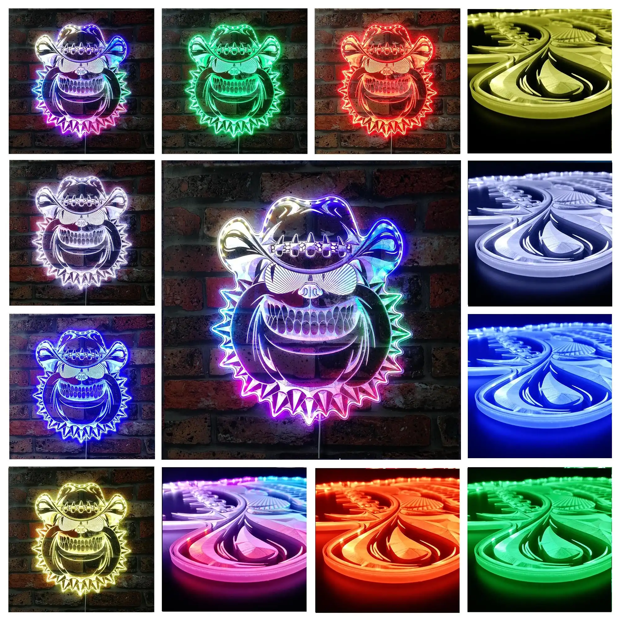 Bulldog Cowboy Western Hat Dog RGB Dynamic Glam LED Sign st06-fnd-i0296