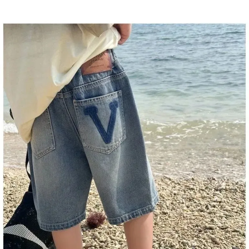 

Teenage Boys Hiphop Denim Shorts 4-10 Year Jeans Fashion Letter Printed Soft Summer Trousers for Kids Children Casual New Pants