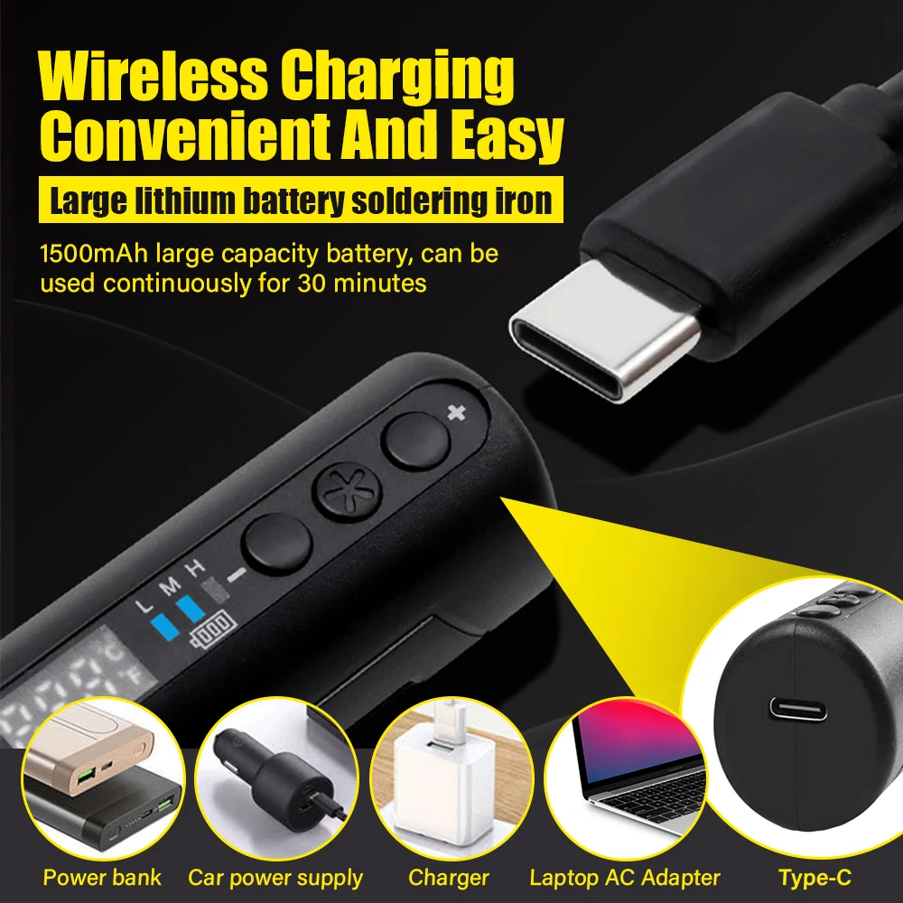 طقم مكواة لحام محمولة مع شاشة رقمية، درجة حرارة قابلة للتعديل، أداة لحام وإصلاح ذكية قابلة لإعادة الشحن عبر USB